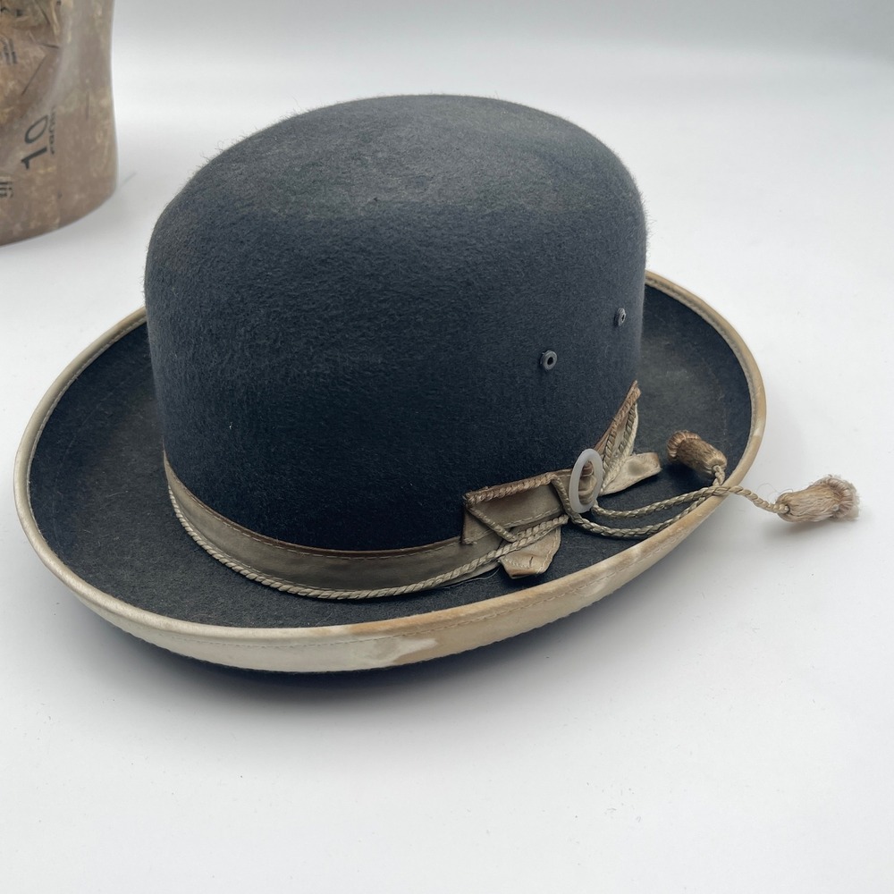 Vintage Borlino Grey Felt Bowler Hat Bolivian Bombin Chola Costume Size 3.5